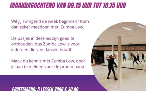 Actie proefmaand Zumba Low maandagochtend